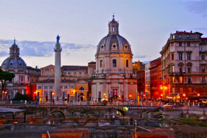 Church, column, Italy, Rome, sunset, the sky