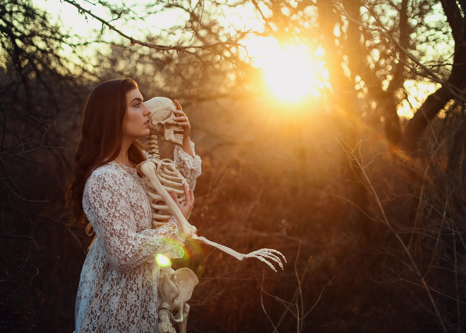 light, girl, skeleton