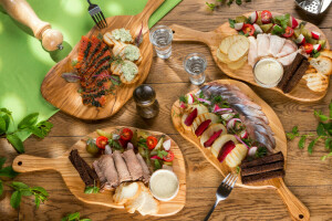 appetizer, bread, cuts, fat, fish, herring, meals, meat