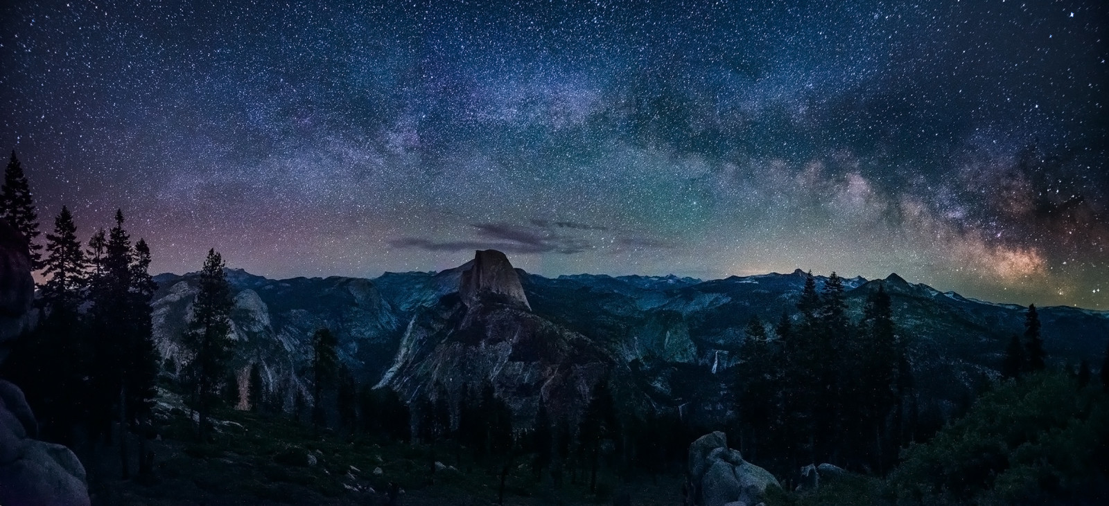 nature, landscape, night, sky, Glacier, galaxy, point, Yosemite