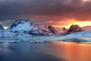 Aurore, borealis, Congelé, Glacial, la glace, Islande, Jokulsarlon, Lac