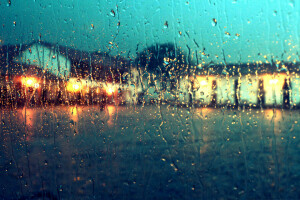 nubes, gotas, vaso, casa, luces, lluvia, el cielo, agua