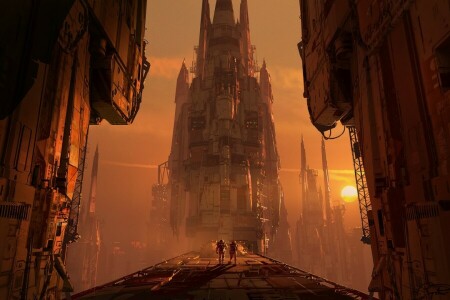 art, Bridge, construction, Fiction, Planet, Sci-Fi