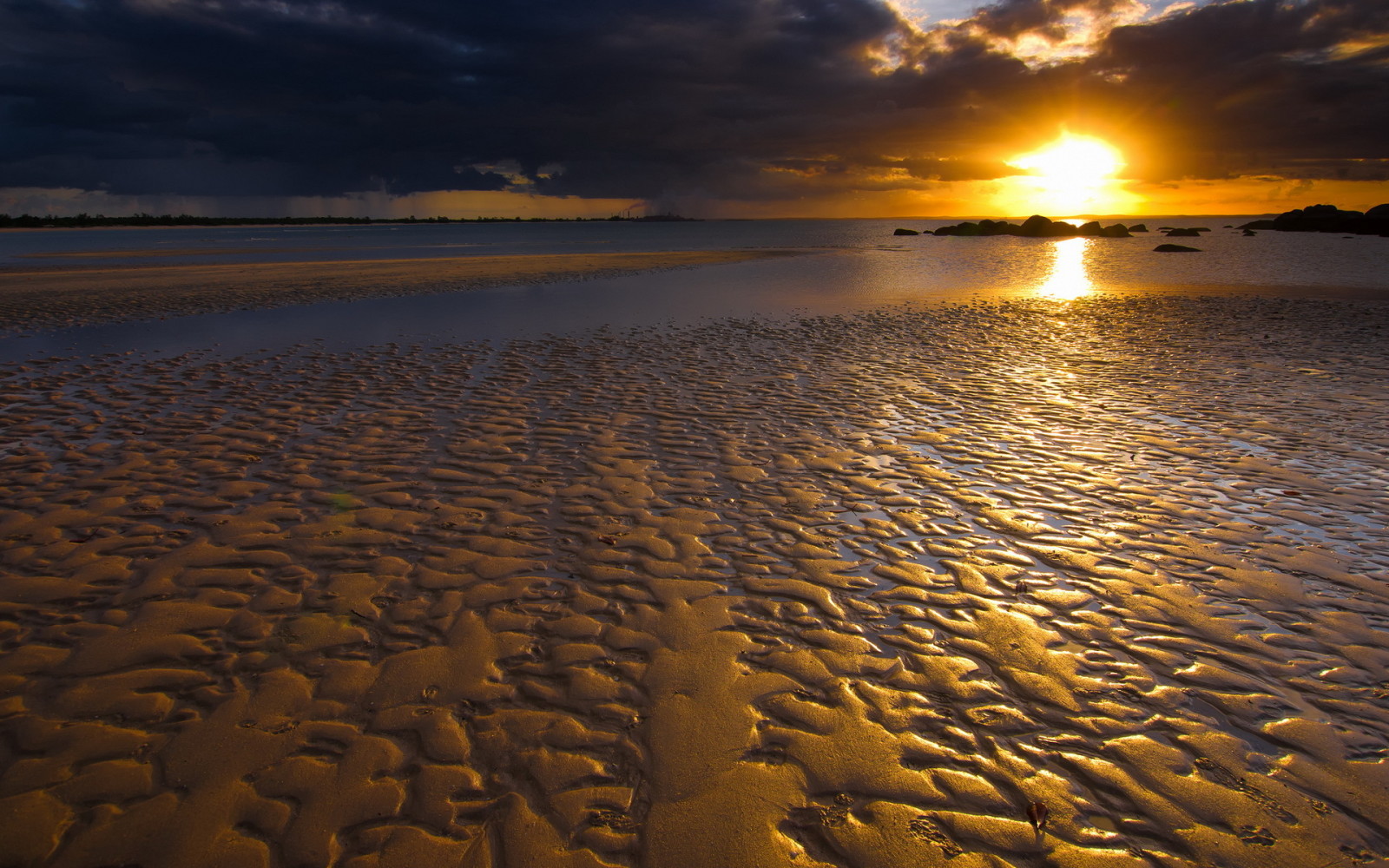 le coucher du soleil, paysage, mer