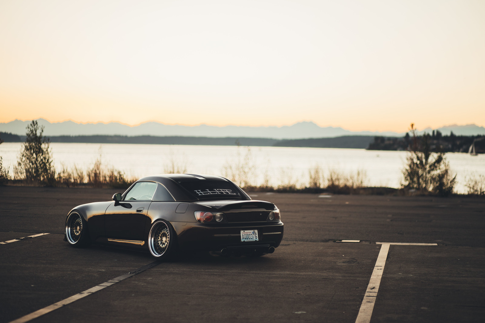 lake, sunset, wheel, Honda, Parking, s2000, the exhaust gases