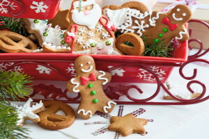 cakes, Christmas, cookies, decoration, gingerbread, glaze, Merry, New Year