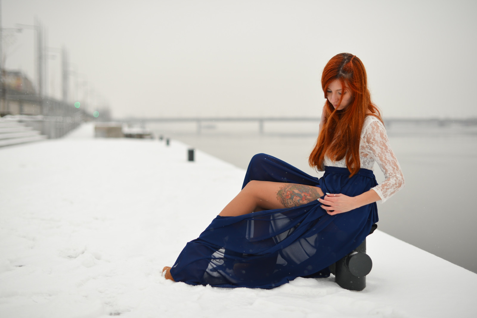 look, background, face, girl, winter, red, hair, tattoo