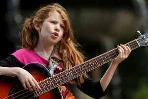 niña, guitarra, Música