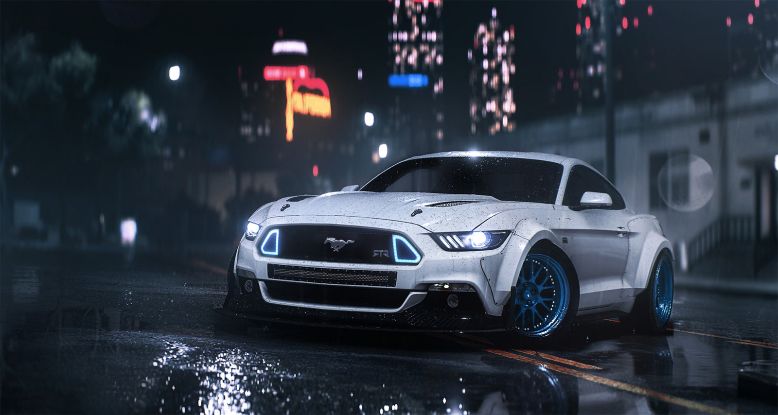 Auto, Mustang, Ford, Nacht, Regen, Vorderseite, RTR, 2016