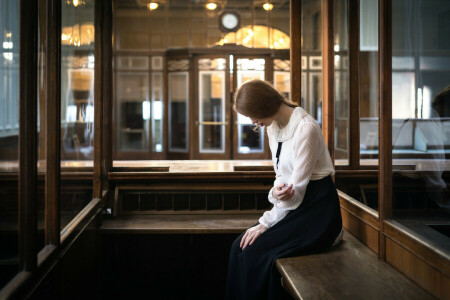 bench, girl, longing, Sandra Plajzer