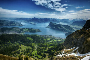 innsjø, Lucerne-sjøen, fjellene, panorama, Sveits, utsikten fra toppen