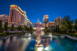 Caesars Palace, casino, fuente, Las Vegas, el cielo, Estados Unidos