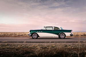 1956, Buick, nubes, la carretera, lado, el cielo, rueda