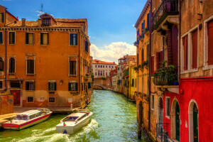 boat, channel, home, Italy, the bridge, the sky, venice