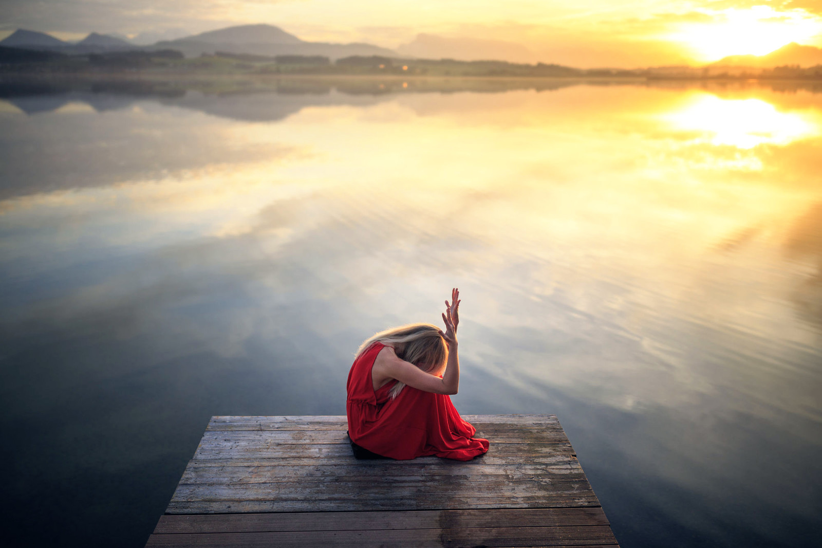 girl, water, in red, always hope