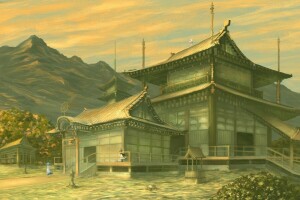 arte, gazebo, Giappone, Kumoi Ichirin, scala, luci, montagne, pagoda