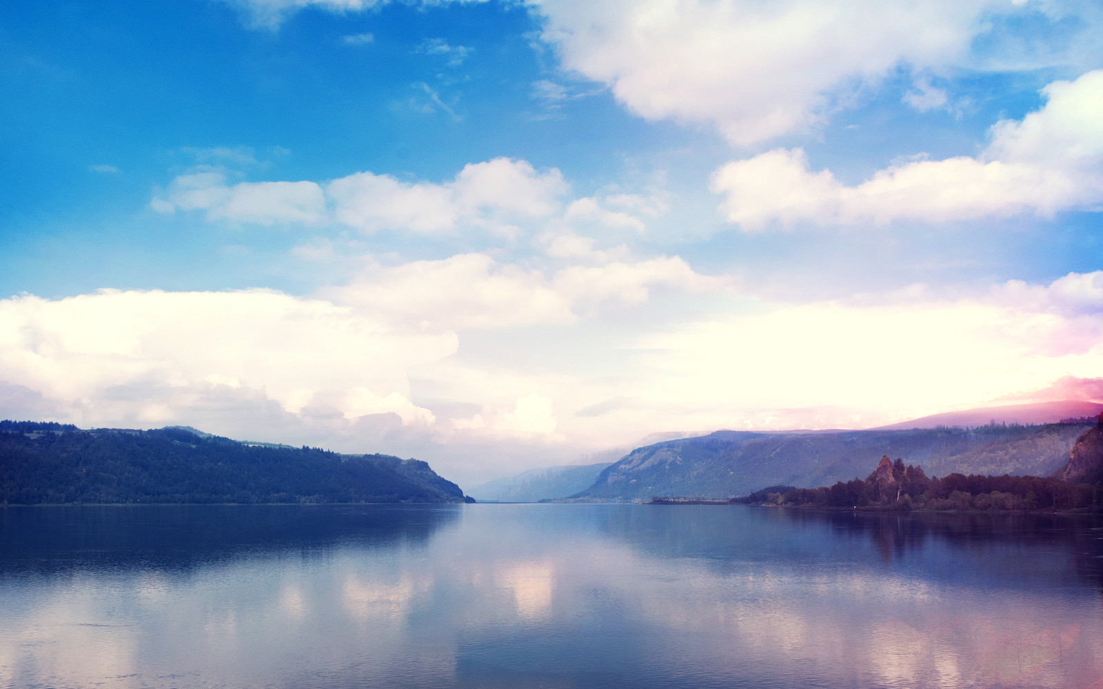 forêt, Lac, rive, des nuages, surface