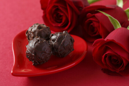 candy, chocolate, gift, heart, love, red, romantic, roses