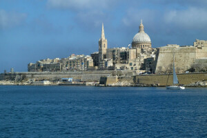 casa, Malta, mar, a cúpula, o céu, Valletta