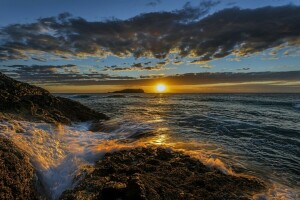 Australia, skyer, kyst, Fingerhode, New South Wales, Stillehavet, solnedgang, Havet