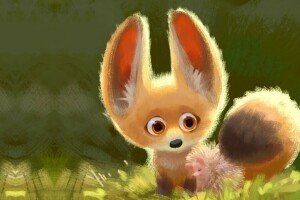 art, children's, Cuddle, Fox, friends, hedgehog, Lynn Chen