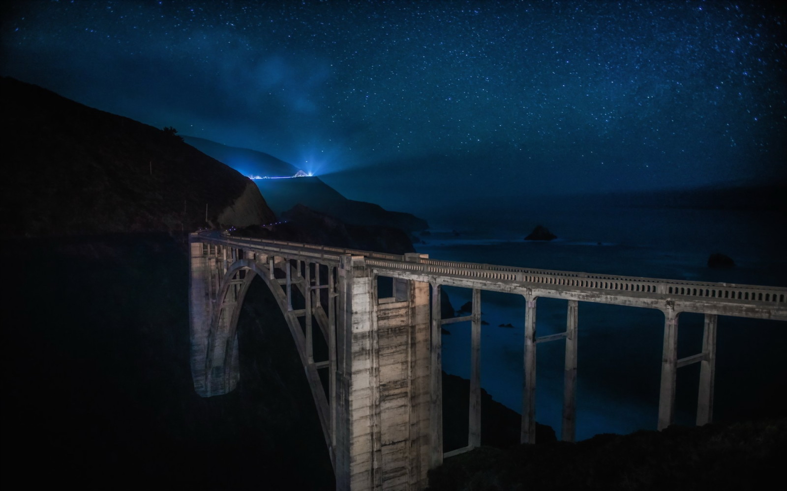 landskap, kalifornien, lång exponering, centrala kusten, bixbybridge