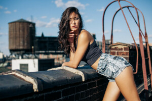 look, on the roof, pose, shorts