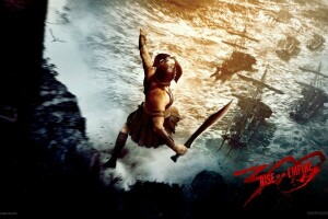 300: rise of an empire, jump, rock, ship, spartan, sword