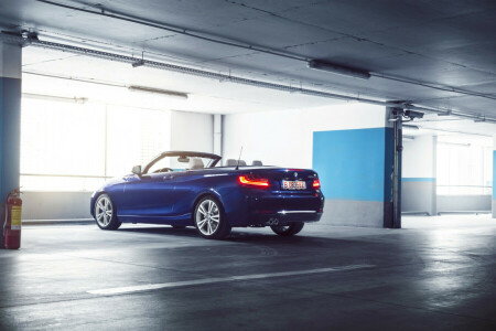 220d, blue, BMW, Cabriolet, car, Garage, German, Rear