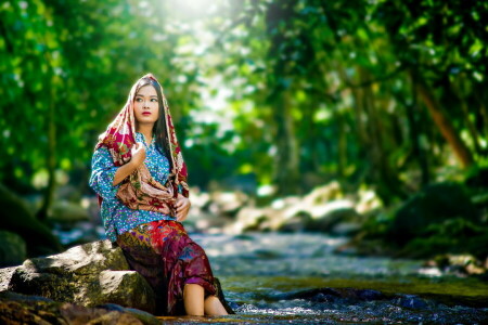 asiatique, fille, été