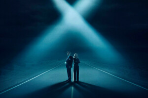 2016, Classified material, David Duchovny, flashlight, Gillian Anderson, night, poster, rays of light