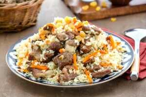 carrots, figure, meat, pilaf