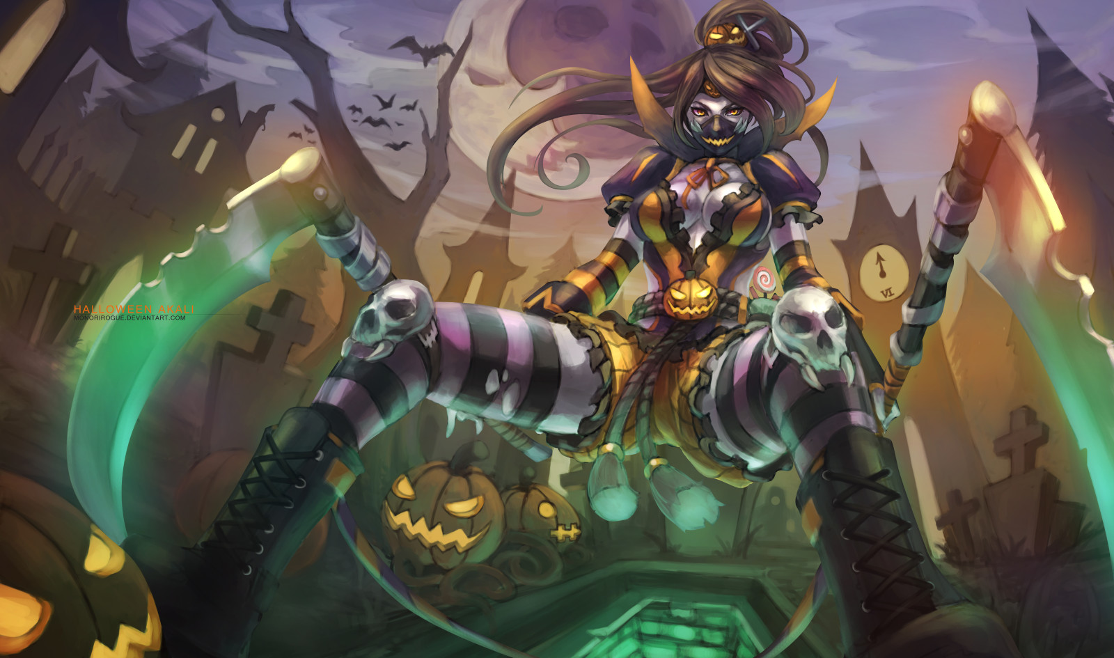 look, art, weapons, skull, League of Legends, Akali, girl. mask