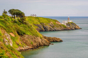 casa, Farol, Rocha, mar, o céu