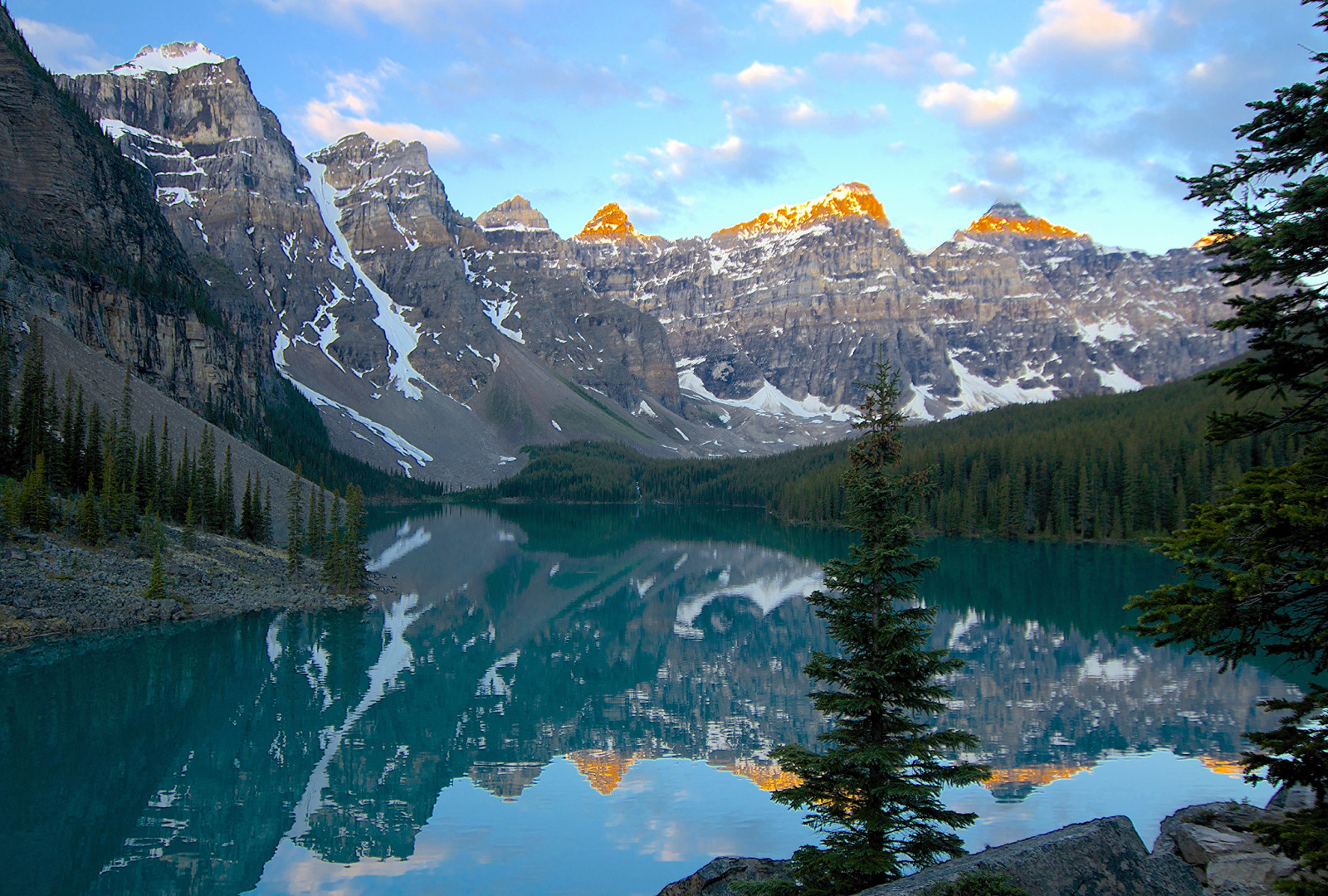 foresta, il cielo, lago, riflessione, alberi, nuvole, montagne