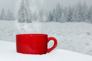 cafea, ceașcă, peisaj, natură, zăpadă, iarnă