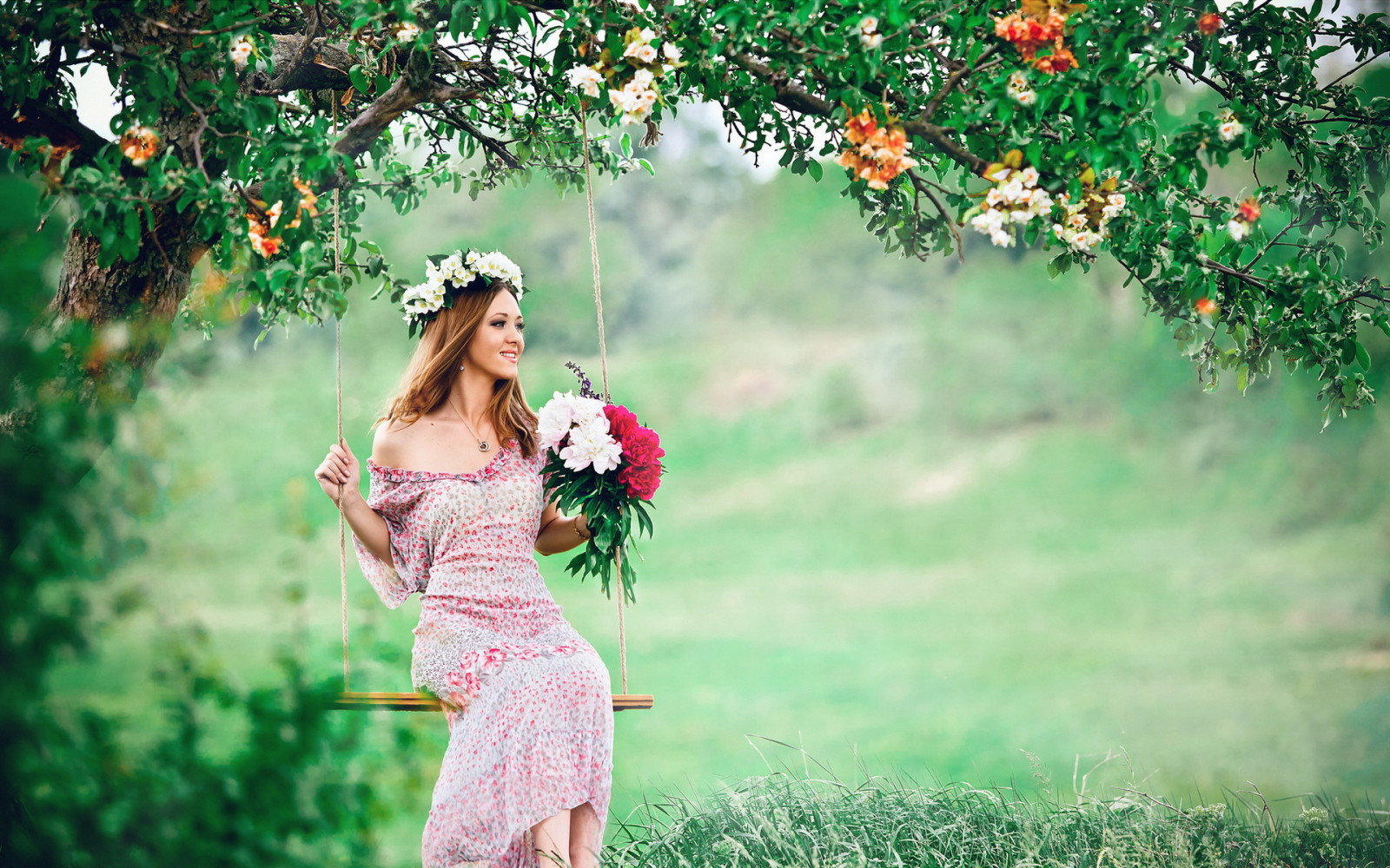 été, fille, balançoire