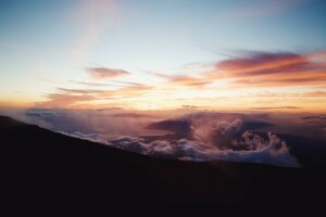 nubes, puesta de sol, el cielo