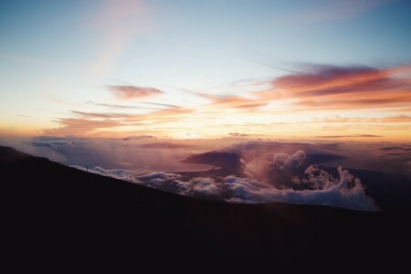 nubes, puesta de sol, el cielo