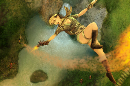 art, girl, guns, Lara Croft, Shoots, the game, Tomb Raider