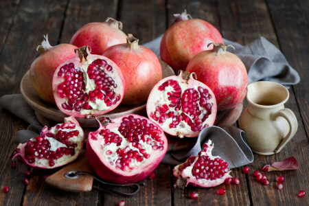 Herbst, Tafel, Geschirr, Obst, Korn, Granaten, Blätter, Stillleben