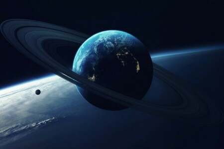 art, by Vadim Sadovski, Close orbit, Giant planet, light, Planet, ring, space