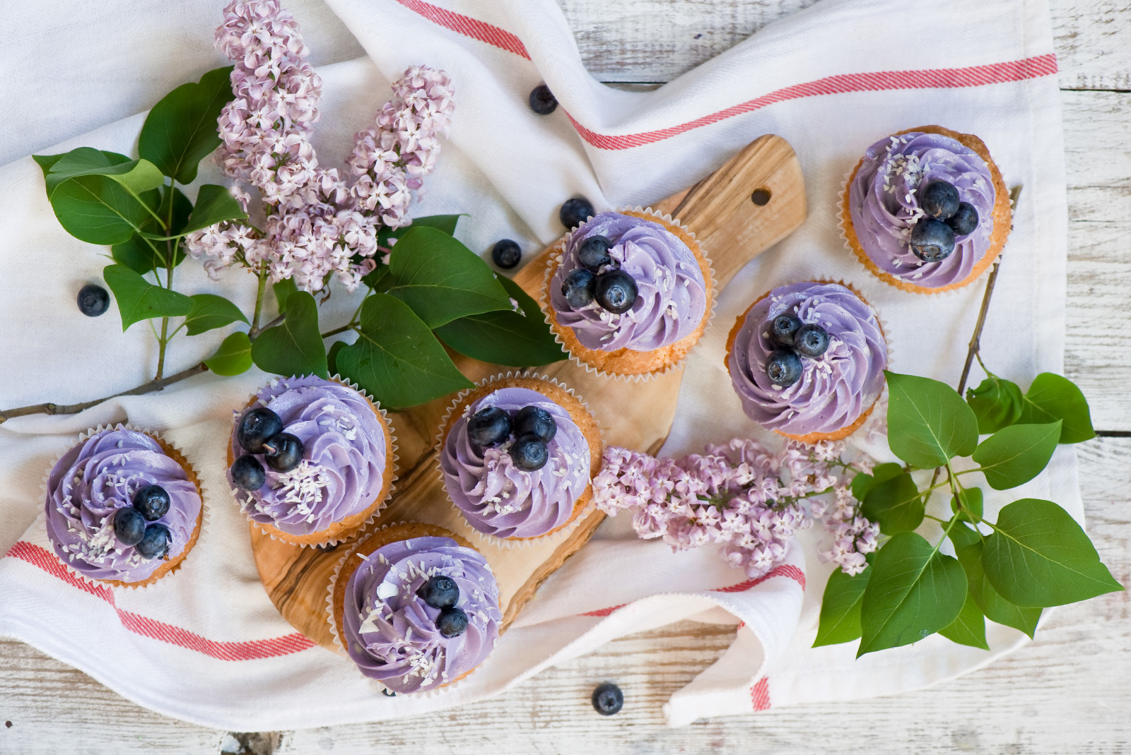 lilla, bær, blåbær, fløde, cupcakes, håndklæde