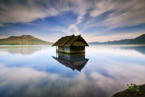 house, lake, landscape