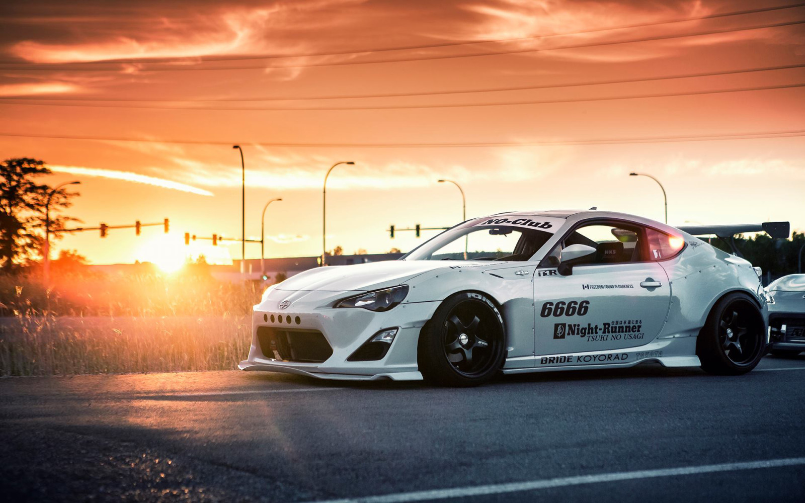 puesta de sol, coche, blanco, Dom, Afinación, Toyota GT86