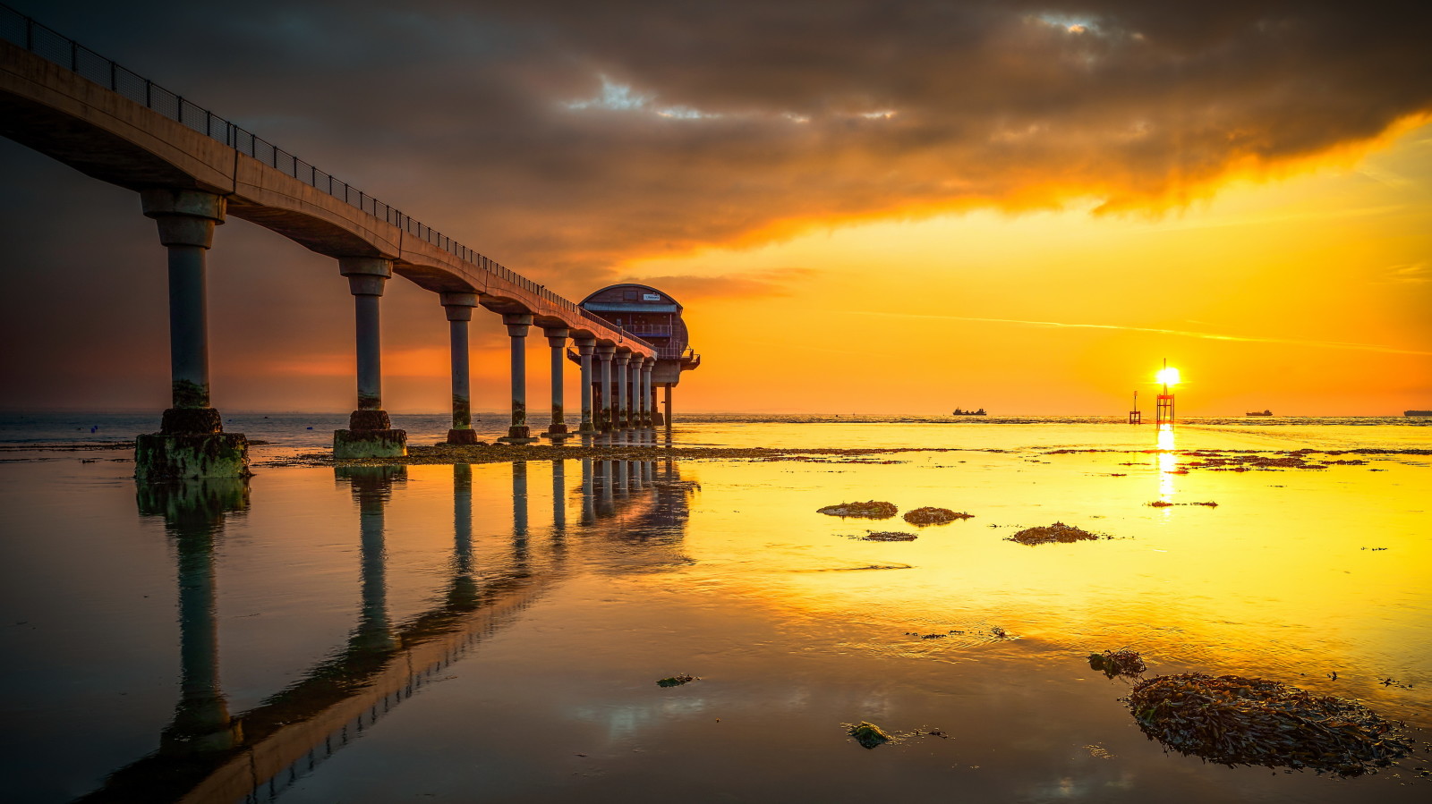 strand, morgon-, pierce, Tidvatten, Bembridge, räddningsstation