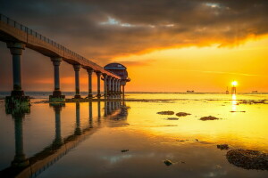 Strand, Bembridge, Morgen, durchbohren, Rettungsstation, Tide