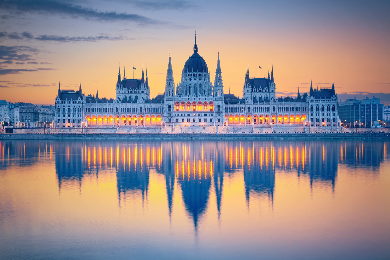 město, odraz, ráno, Maďarsko, Budapešť, Parlament