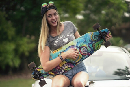 niña, patinar, sonrisa, deporte