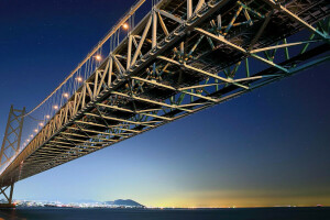 ponte de akashi kaikyo, Awaji, Ponte, Honshu, ilha, Japão, Kobe, o céu